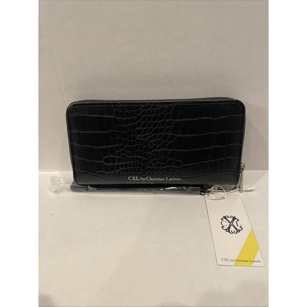 CXL by Christian Lacroix Kara‎ Croco Zip Around Wristlet Wallet Black NWT